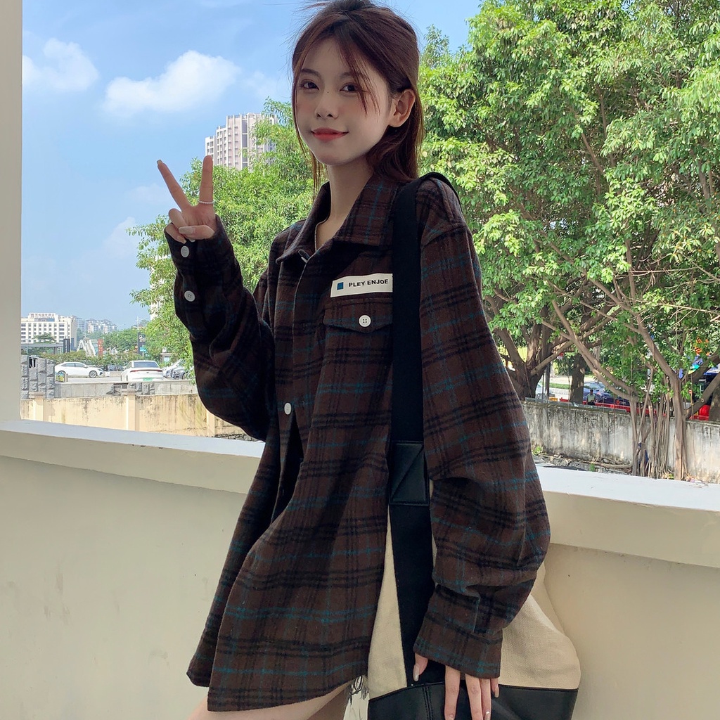 Áo sơ mi nữ SUXI dài tay họa tiết caro thời trang