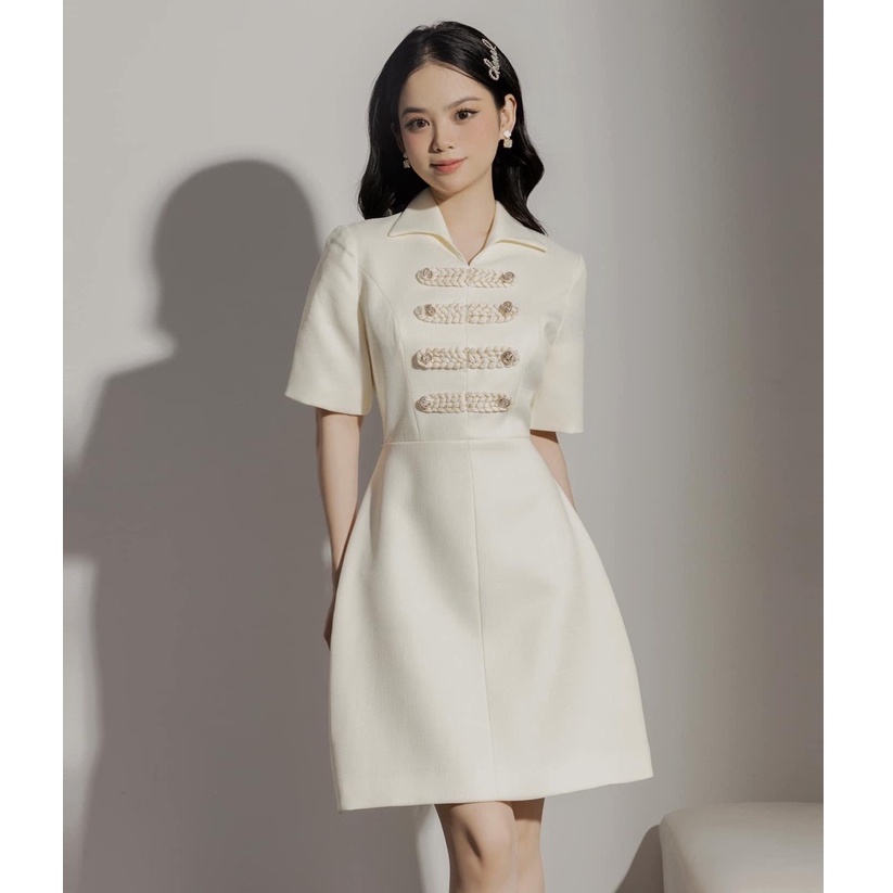 Đầm chữ A đi dự tiệc cưới, thiết kế cổ V, tay ngắn xinh xắn - Suzy