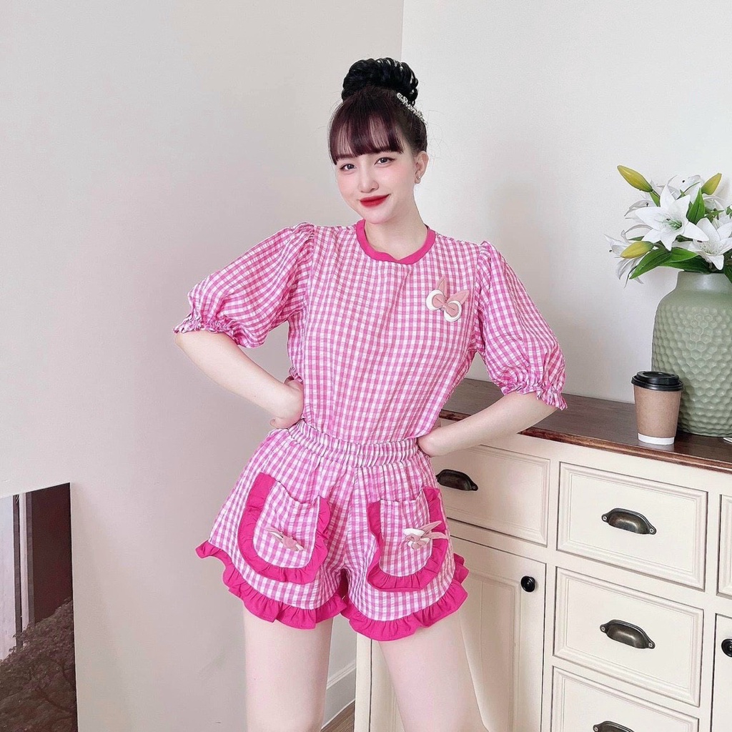 Sét Bộ Áo Sơ Mi From Rộng Quần Ôm Lửng Ngố Chất Vải Xịn Sò