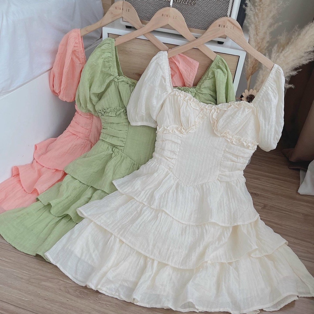 Đầm váy nữ xòe xếp ly tầng bồng bềnh siêu xinh xắn với 3 màu tôn da dành cho các công chúa đi chơi, dạo phố