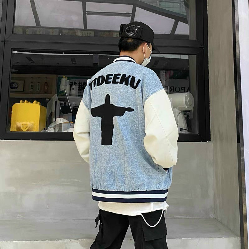 Áo Khoác Nam Bomber 2 Lớp Màu Xanh Giả Bò Tideeku - BB2LD1M