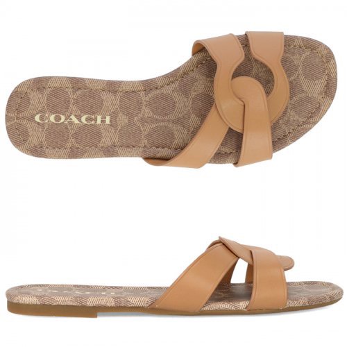 Dép Nữ/Dép Da Coach Quai Ngang Đan Chéo Đế Bêj Thời Trang Đi Biển