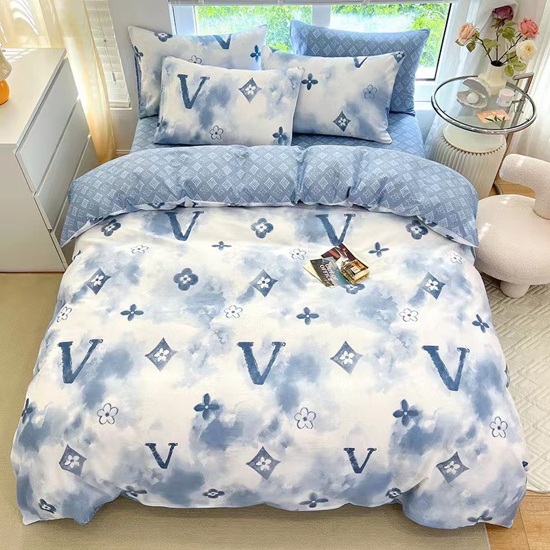 Bộ chăn ga gối cotton organic LV xanh Dreamhome