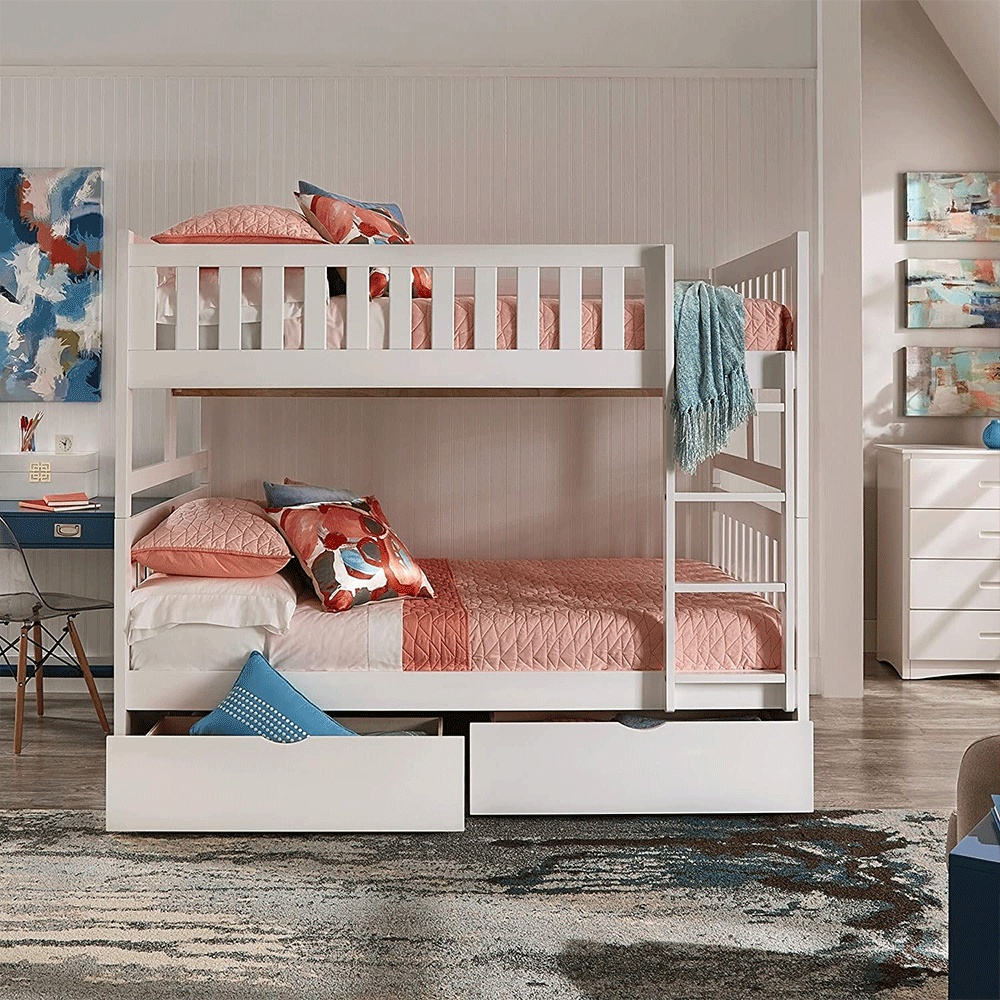 Giường 2 tầng trẻ em IBIE Leeds 1m2/1m2 bằng gỗ cho bé trai và bé gái tùy chọn màu sắc, tiện ích thêm