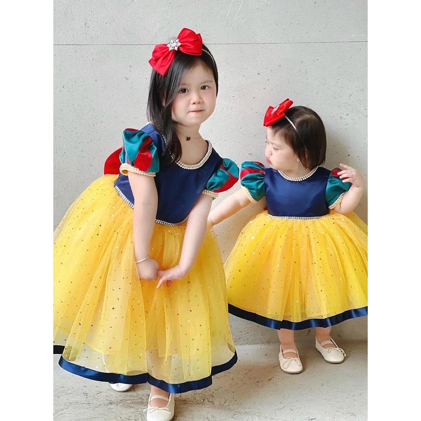 (10-20kg) Váy công chúa bạch tuyết đính ngọc hoá trang Halloween cho bé gái (kèm bờm)