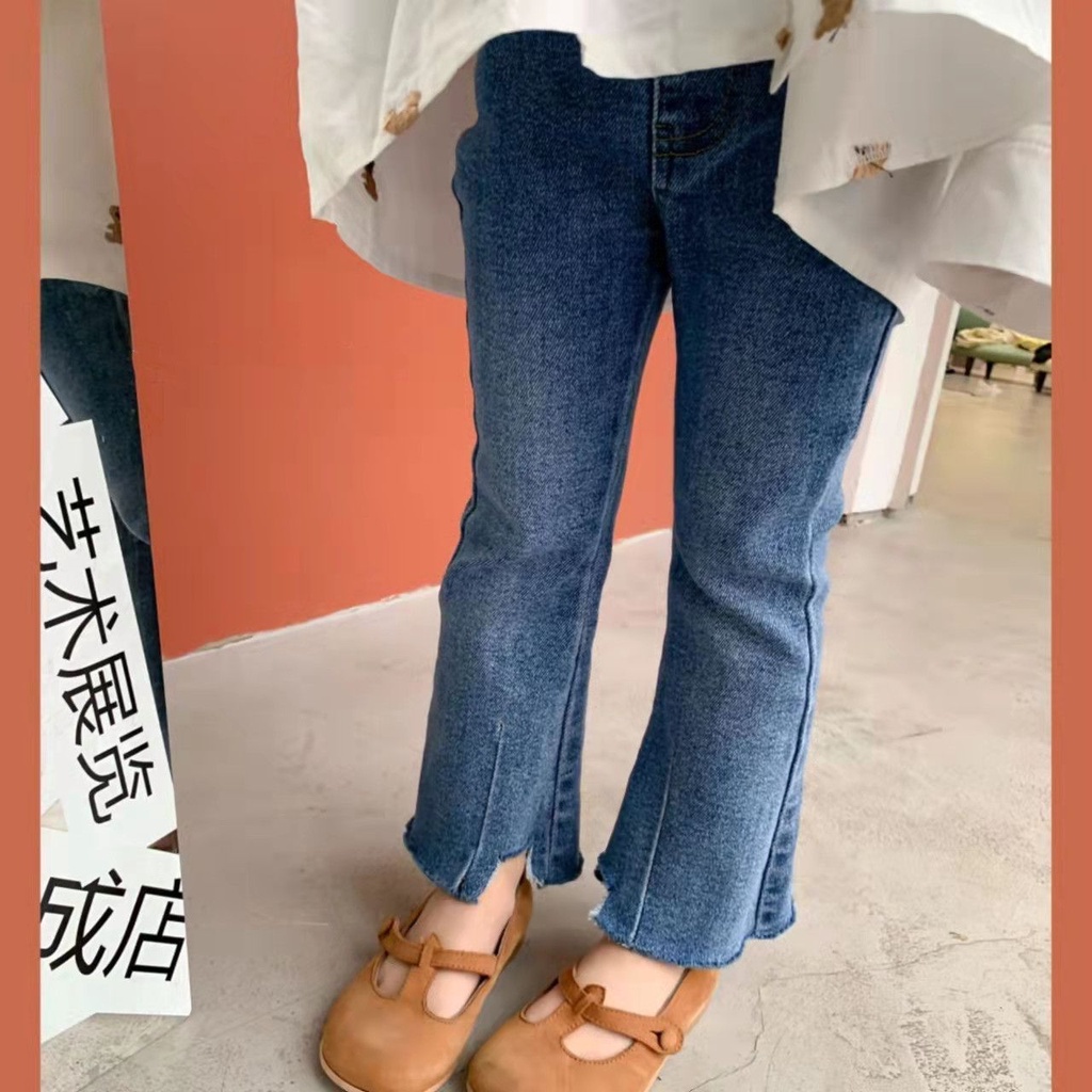 Quần Jeans Ống Loe Siêu Mềm Co Giãn Phong Cách Hàn Quốc Thời Trang Thu Đông Cho Bé Gái