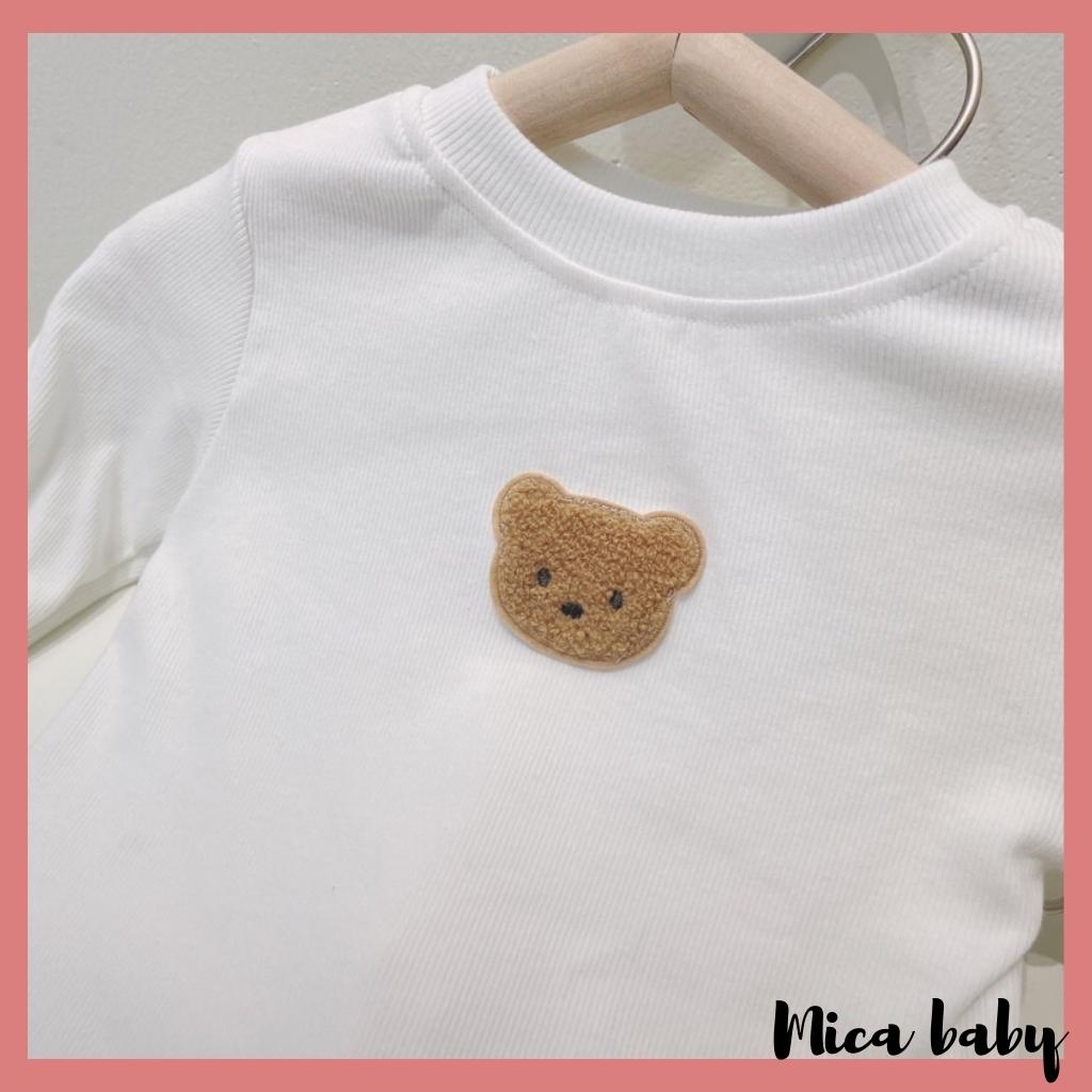 Bộ quần áo dài tay đính gấu dễ thương cho bé chất thun tăm QA51 Mica baby