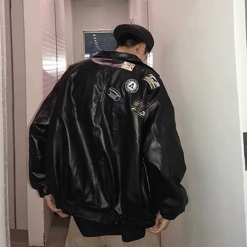 Áo Khoác Bomber Da Đính Stiker Dán Nổi