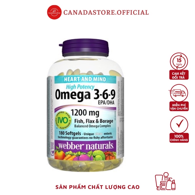 Viên uống dầu cá Omega 369 1200mg 150/180 viên Webber Naturals của Canada
