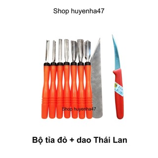 Bộ dao tỉa rau củ (tỉa đỏ + dao TL) hoa quả nhà bếp trang trí màu đỏ TDX
