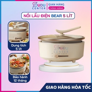 Nồi lẩu điện đa năng bear dung tích 5 lít, nấu, nướng, chiên, xào tiện lợi