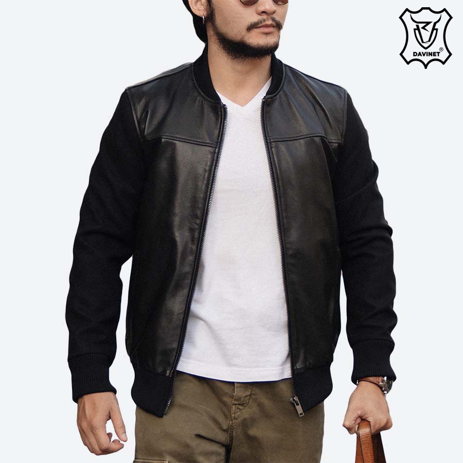 Áo Khoác Bomber Da Xịn Super Bowl DAVINET Am22-11, Da Xịn, Siêu Bền, Mềm Nhẹ, Bảo Hành 5 Năm