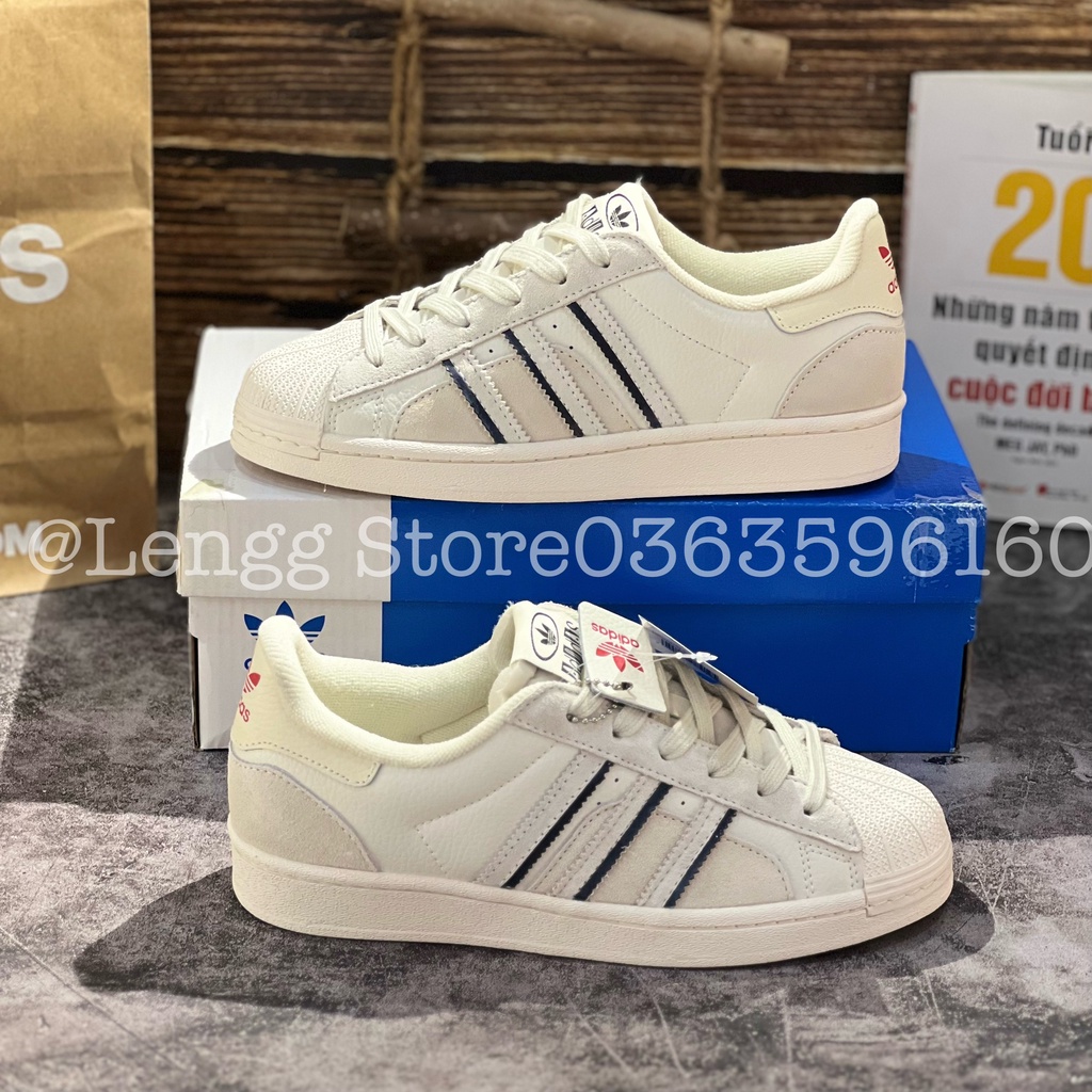 Giày Thể Superstar Cloud White Mũi Sò Xám Da Lộn Aluminium Vivid Red, Giày Adi.das Sò Trắng Hàng SC Mẫu Mới 2022,