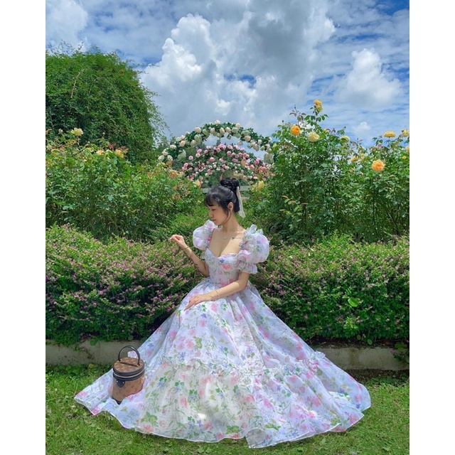 VÁY CÔNG CHÚA ORGANZA IN HOA, VÁY NÀNG THƠ, VÁY TIỂU THƯ, VÁY ĐI TIỆC, VÁY DU LỊCH, VÁY ĐI CHƠI, VÁY CHỤP PHOTO CONCEPT