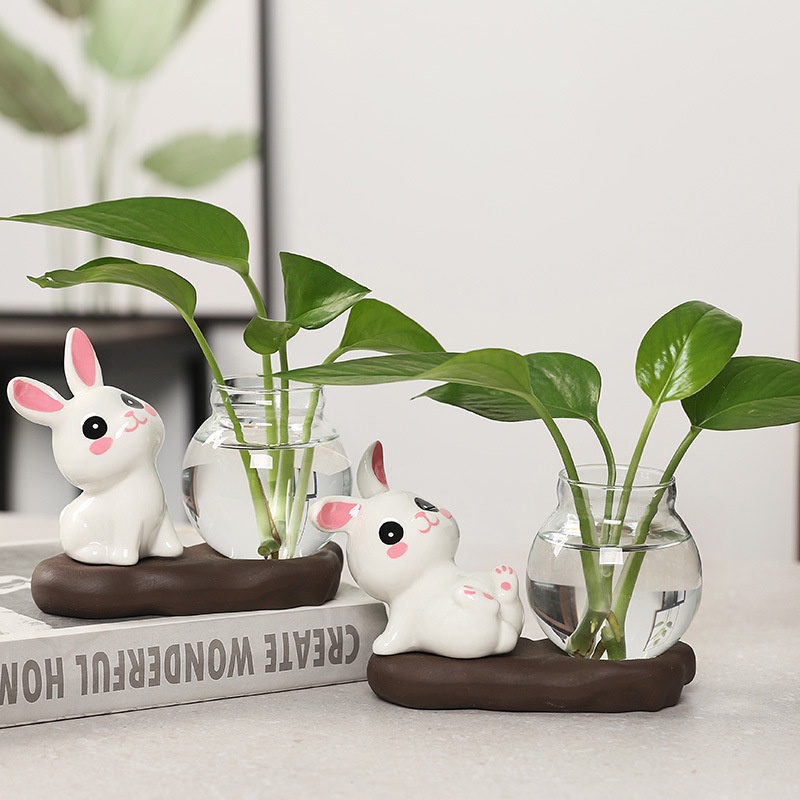 Lọ Hoa Thủy Tinh Hình Thỏ Bằng Gốm Phong Cách Mới Dành Cho Trang Trí Nhà Cửa