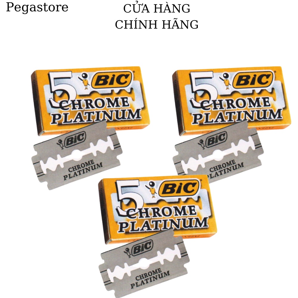 Lưỡi dao cạo râu BIC Chrome Platinum Dao lam không gỉ Hộp 5 Lưỡi dao lam Croma [Hộp 10 Cái] Hộp lưỡi