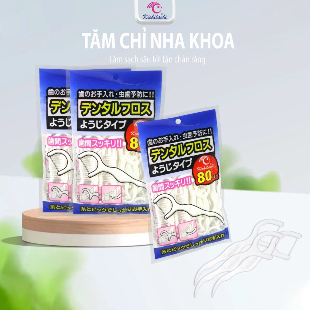 Tăm Chỉ Nha Khoa Oral - kichi, Bảo Vệ Răng Miệng Chống Sâu Răng Gói 80 Que