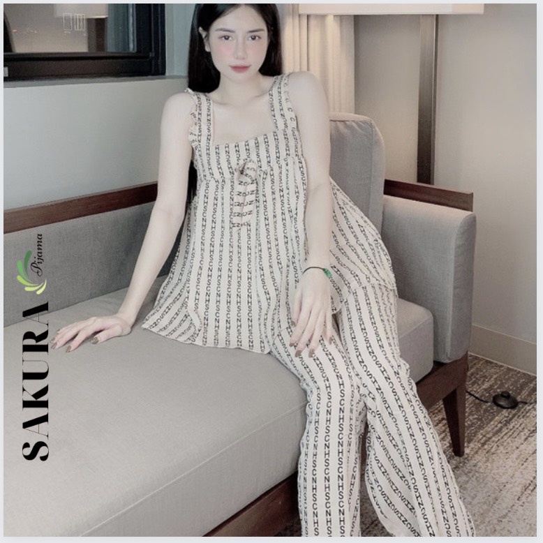 Đồ ngủ sexy nữ 2 dây quần dài pijama lụa bigsize cute mặc nhà dễ thương chất liệu mango cao cấp  SAKURA
