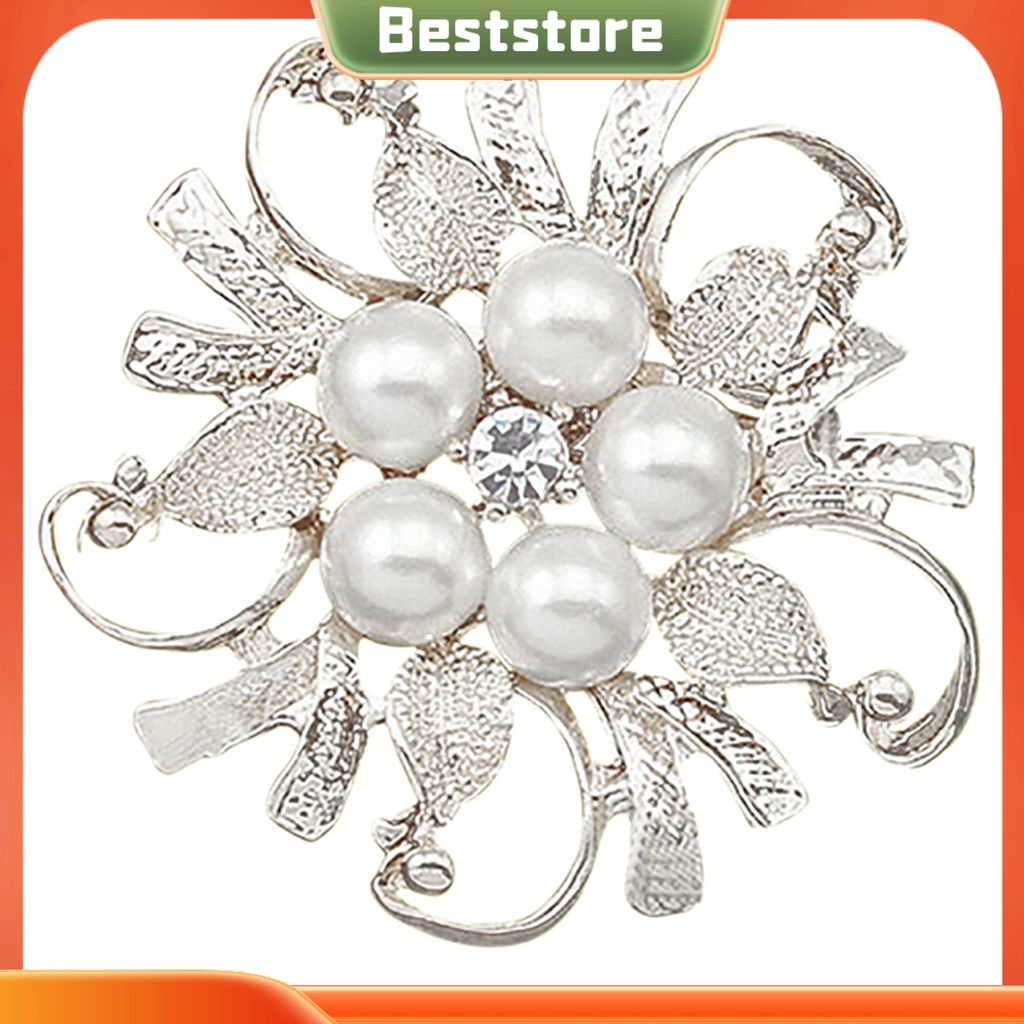 Ghim cài áo bằng kim loại thiết kế hình bông hoa đính đá và ngọc trai giả xinh xắn