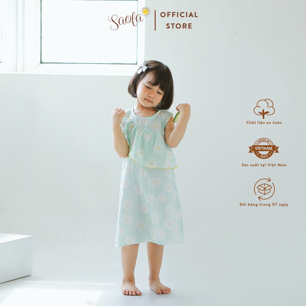 Đầm/ Váy Bé Gái Cổ Tròn Phối Bèo Trước Ngực Chất Liệu Muslin Thoáng Mát - LUNA DRESS - DRM024 - SAOLA KIDS CLOTHING