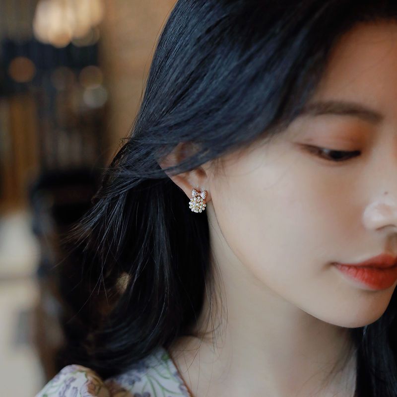 Bông Tai Mạ Bạc 925 Hình Nơ Đính Ngọc Trai Phong Cách Hàn Quốc Thời Trang Mới 2023