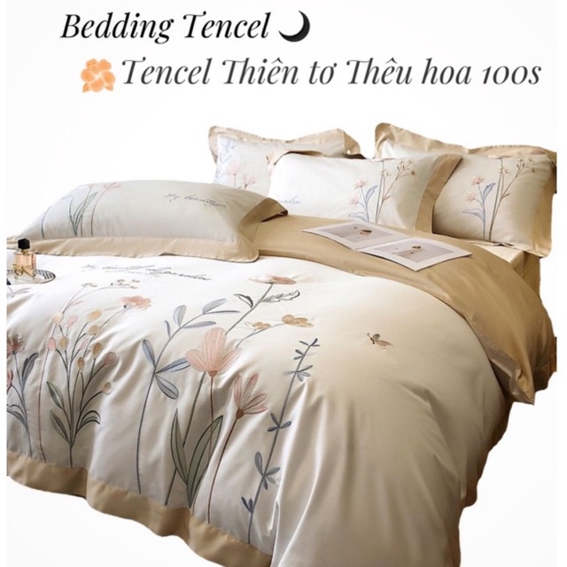 Bộ chăn ga tencel 100s thiên tơ cao cấp mát lạnh mềm mịn