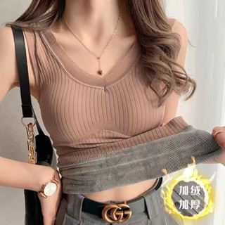 Giữ ấm lót lông cừu dày ren v-cổ vest gợi cảm phụ nữ đẹp lưng áo sơ mi có thể mặc bên trong bên ngoài bên dưới