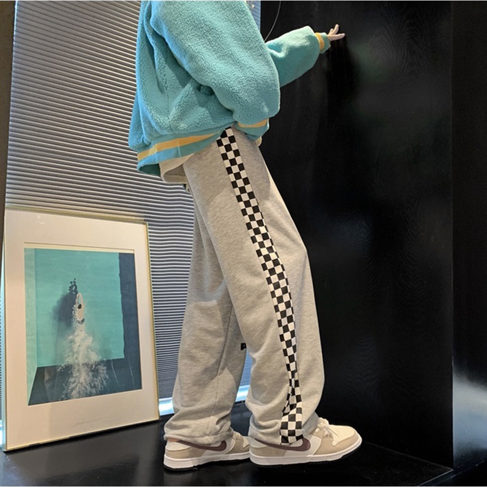 Quần culottes nam SOZO dáng suông rộng thể thao viền sọc caro - JOGGER NAM 002C