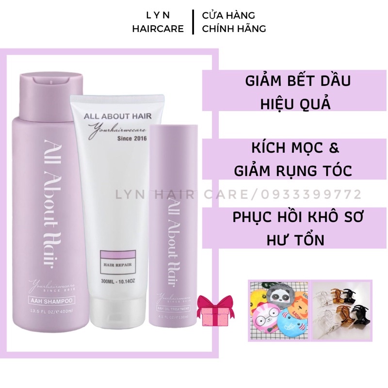 COMBO 3 SẢN PHẨM ALL ABOUT HAIR KÍCH MỌC TÓC- PHỤC HỒI TÓC- DẦU GỘI + KEM Ủ + DẦU Ủ OIL TREATMENT ( TẶNG KÈM NHIỀU QUÀ )