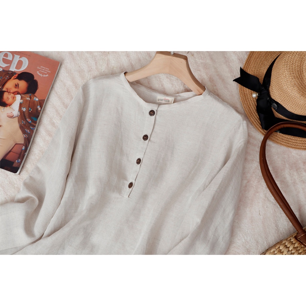 Áo Linen tưng KANAMY tay dài màu xám