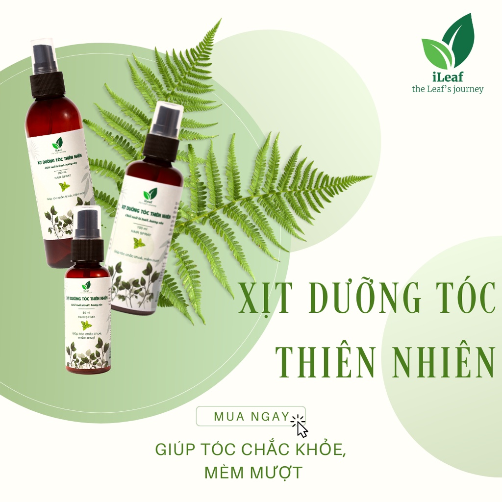 Combo Gội xả thảo dược 300ml và Xịt dưỡng tóc thiên nhiên 100ml ILEAF