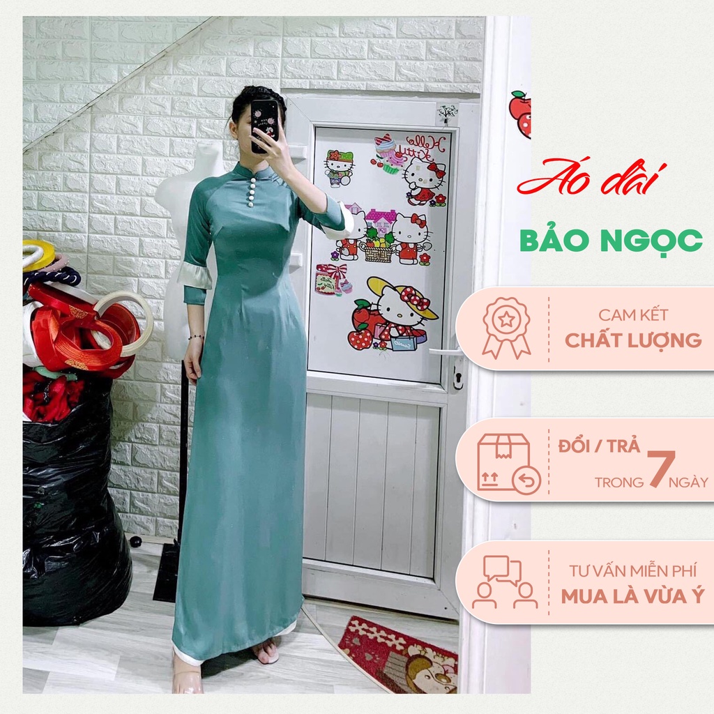 Áo dài cách tân màu xanh mint hot hít, cách điệu tay bèo điệu xinh với chất liệu lụa cao cấp, không nhăn, không xù
