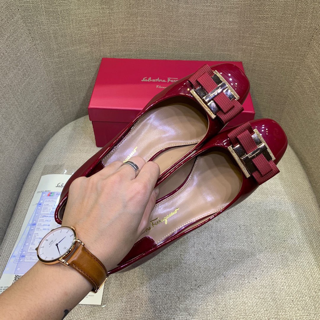 ! Giày Cao Gót Da Bò Mềm Đế Bằng Đính Nơ 5 Màu Lựa Chọn ferragamo Lady 2022