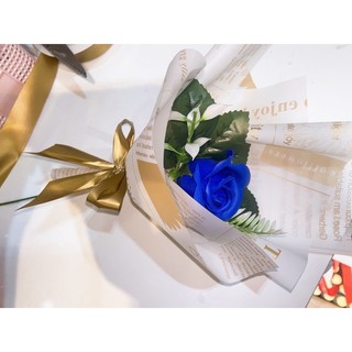 Một Cành Hoa Bông Hồng Sáp Lụa Đỏ 3D 30cm