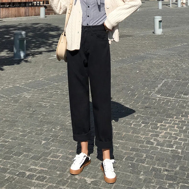 IELGY Quần denim off white Lưng Cao Phong Cách Hàn Quốc Cho Nữ