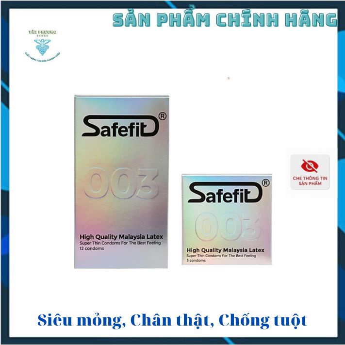 Bao cao su Safefit 003, Siêu mỏng, Chân thật, Chống tuột - Hộp 3 - 12 cái