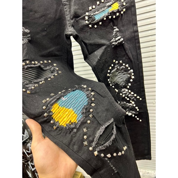 Quần Biker Đá Vá Da Cao Cấp