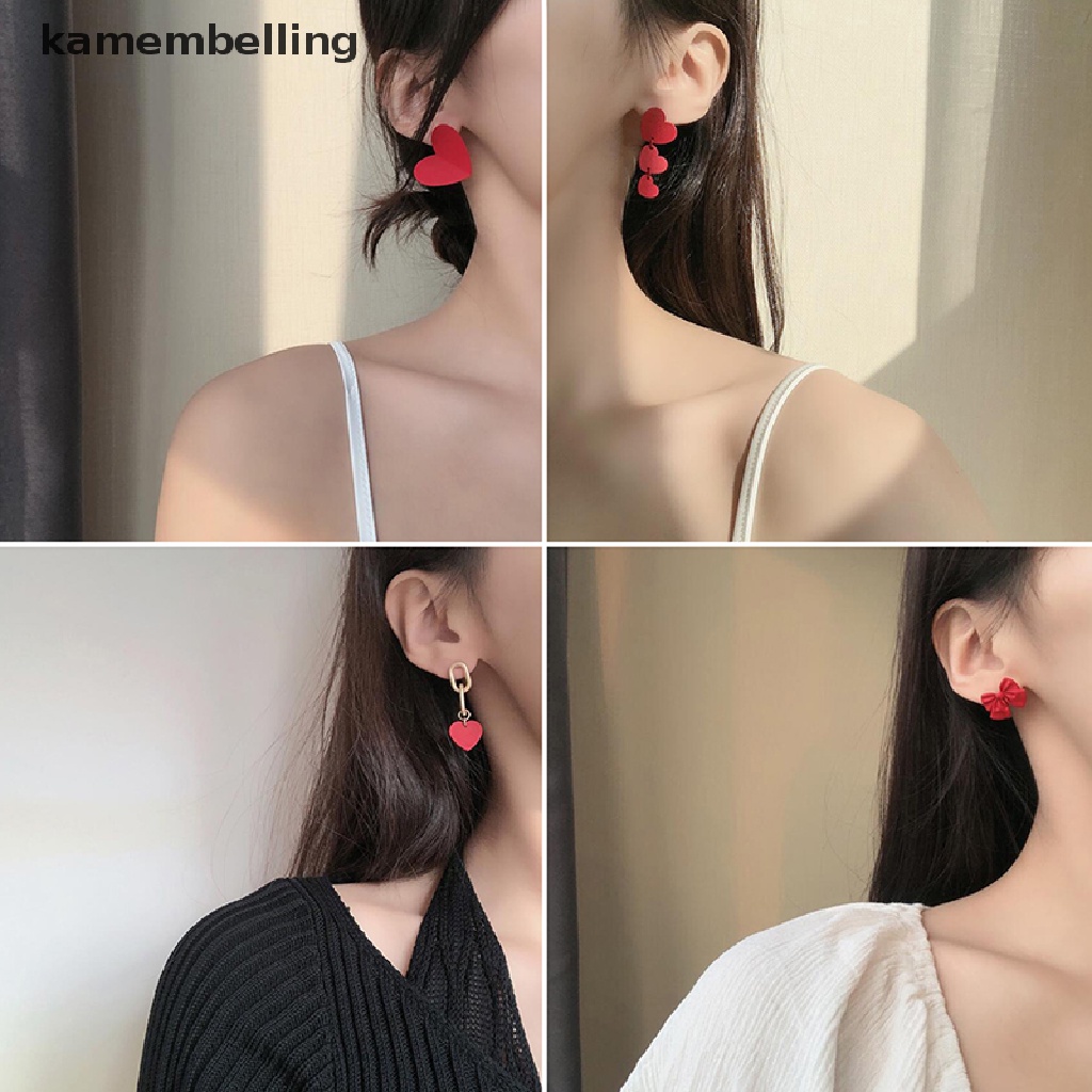 Đôi Khuyên Tai Nơ / Trái Tim Đỏ Thời Trang Cho Nữ