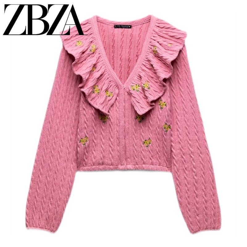 Made in Morocco - Áo Zara Cardigan Len Dệt Kim Cổ Thêu Hoa Mùa Xuân BN5649