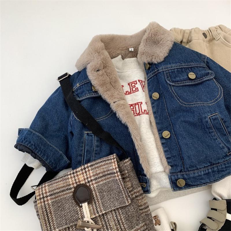Áo Khoác Denim Lót Lông Cừu Giữ Ấm Thời Trang Cho Bé Trai