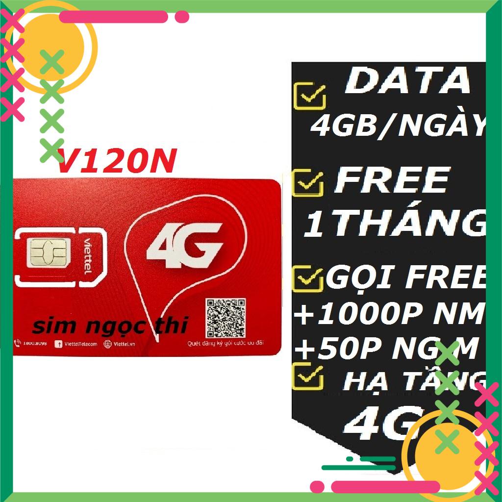 Sim 4G 1 Năm Sim Viettel V120N /V90 Tặng 120GB /Tháng Gọi Miễn Phí _ĐẸP