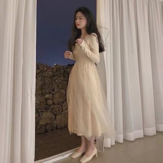Đầm dệt kim phối lưới thời trang xinh xắn cho nữ