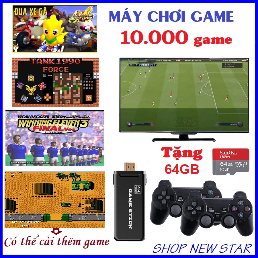Máy Chơi Game Điện Tử 4 Nút Game Stick HDMI 3500+/10000+ Trò Chơi, Kết nối HDMI, máy tính Tặng kèm thẻ nhớ TF 32GB/64Gb