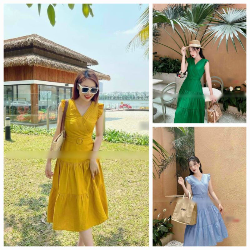 Đầm xòe tầng tay con bèo kèm belt