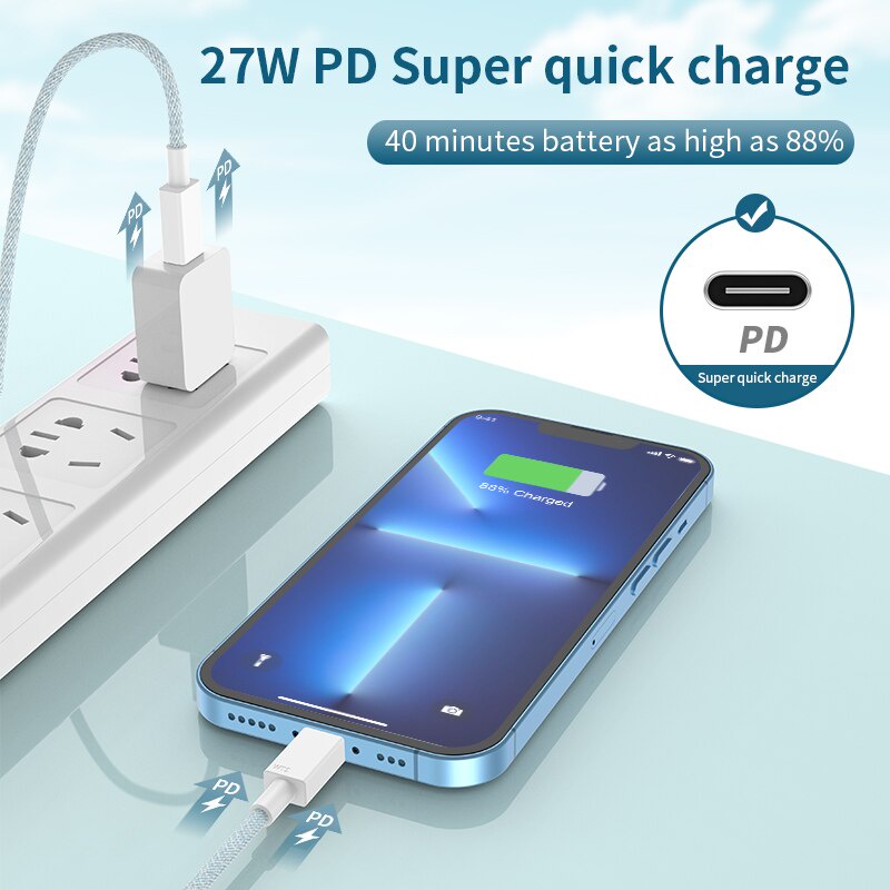 Cáp Sạc Nhanh 27W PD USB Type C Cho iPhone 14 13 Pro Max 20W 12 Mini Pro Max