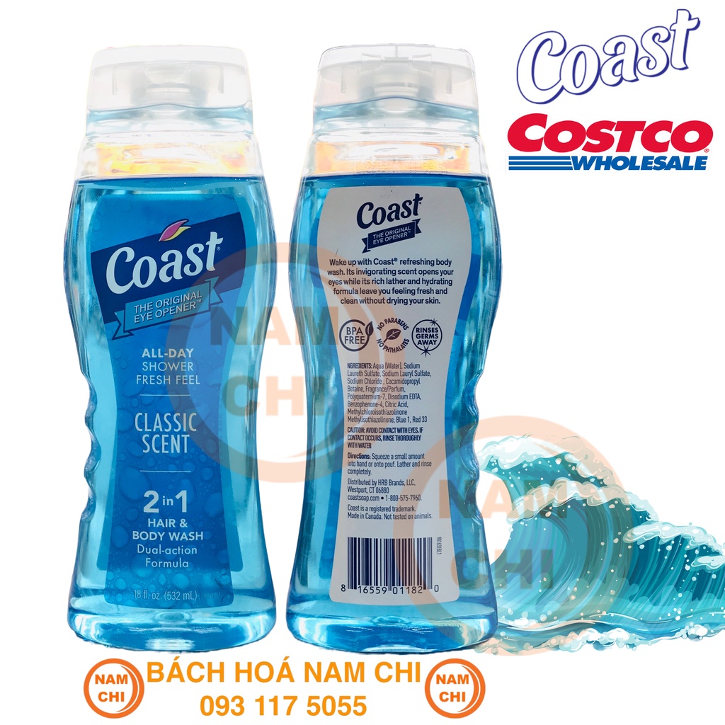 Sữa Tắm Gội Cho Nam COAST 532ml Hair&Body 2in1 - Made in Canada