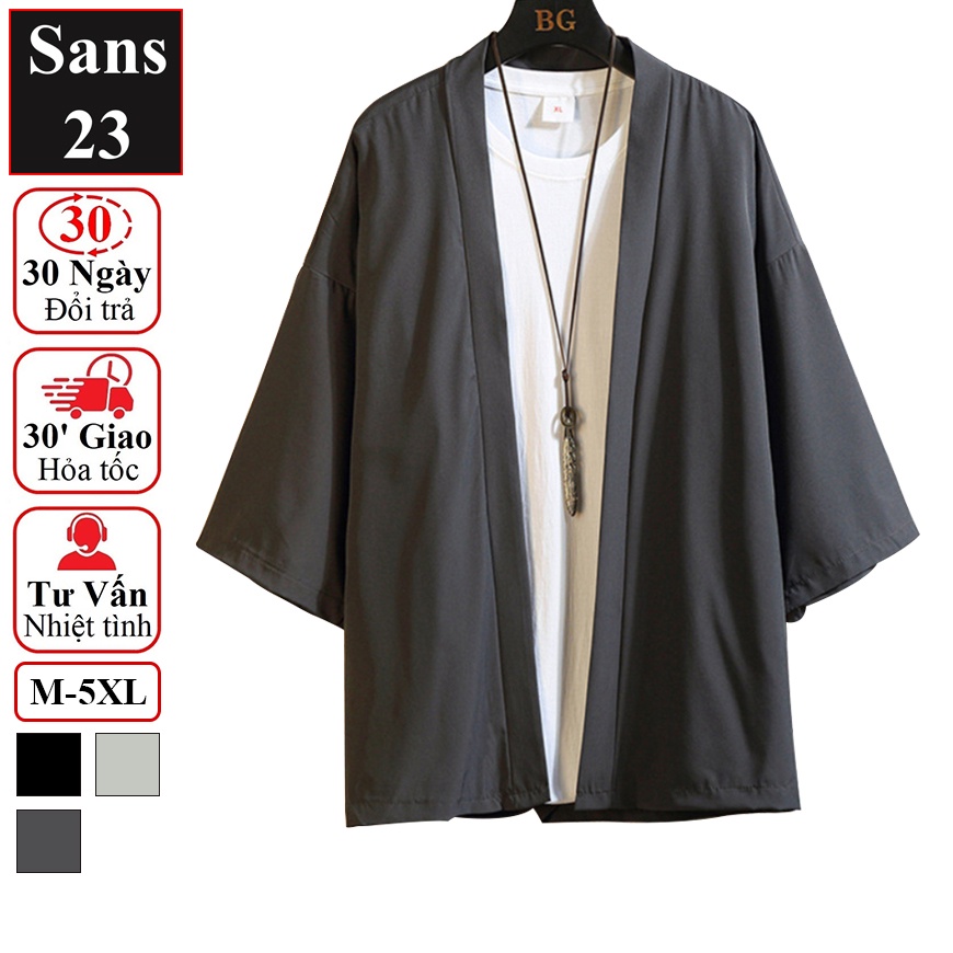 Áo cardigan nam form rộng Sans23 kimono nhật bản mỏng trơn basic hàn quốc bigsize 3xl 4xl 5xl big size 80kg 90kg 100kg