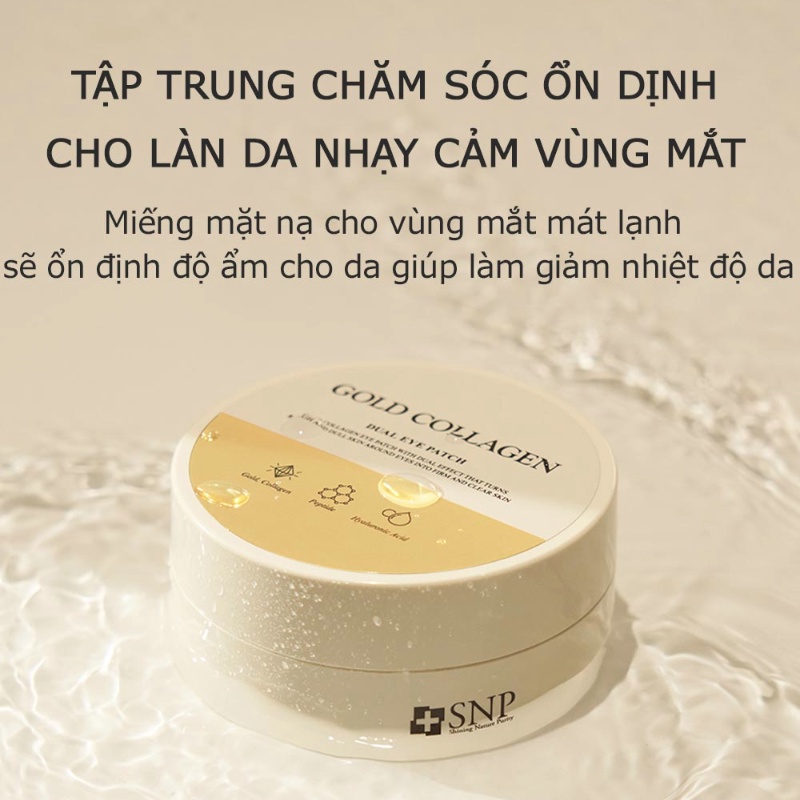 Mặt Nạ Mắt SNP Gold Collagen Dual Eye Patch Chứa Vàng Collagen Glutathione Hộp 60 Miếng