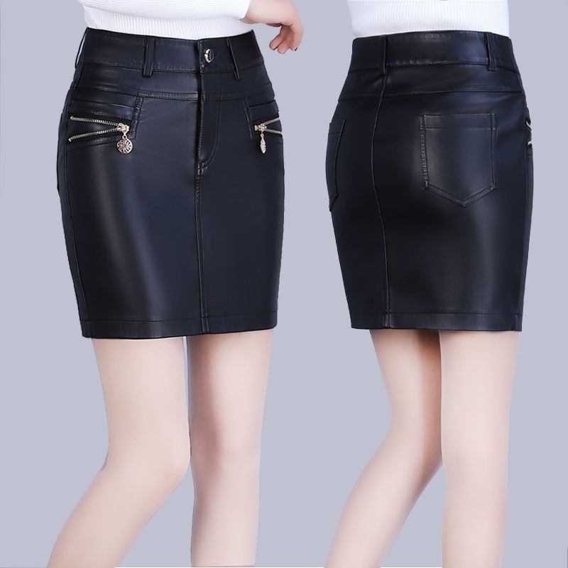 Chân Váy Da Ngắn Lưng Cao Dáng Ôm Có Khóa Kéo Phong Cách Hàn Quốc Thời Trang Thu Đông Cho Nữ