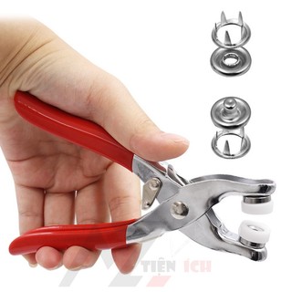 Kìm bấm cúc vành áo kim loại đa năng bộ kìm bấm khuy kèm cúc bấm 9.5mm, kìm bấm khuy cúc áo kèm hộp 100 chi tiết cúc áo